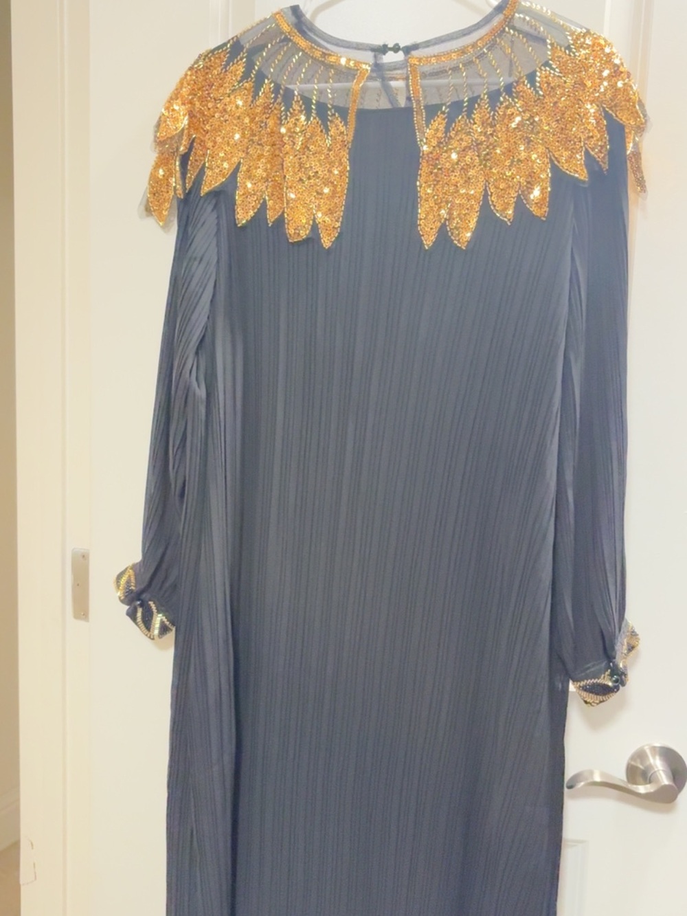 Elegant Black Maxi Dress with Gold Embellished Yoke - Picture 4 of 4